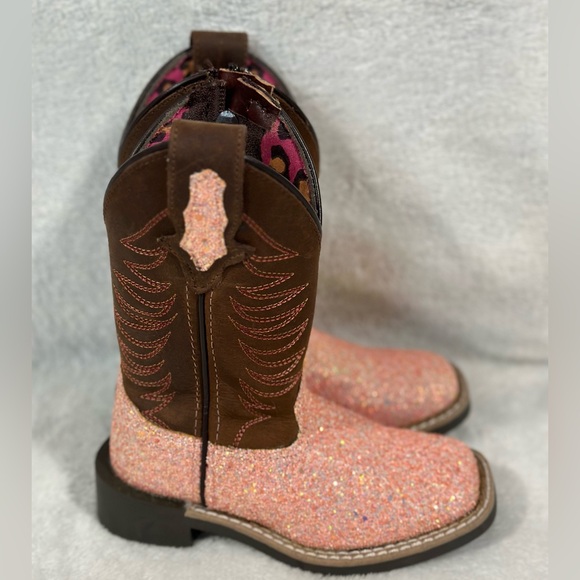 SMOKY MOUNTAIN BOOTS Girls Ariel Pink Glitter/Crazy Horse Western Boots (3076) - Picture 2 of 9